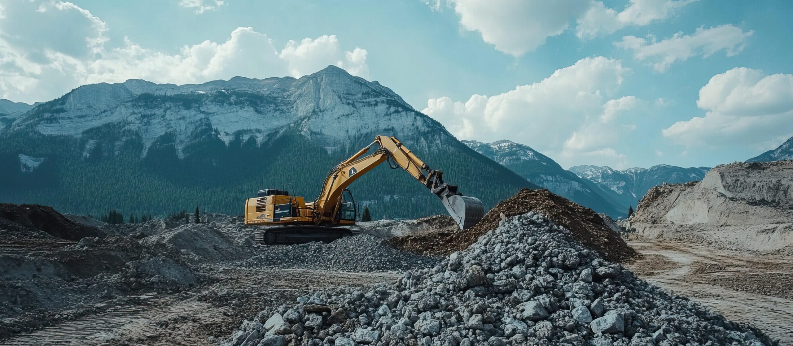 Excavator in Mountainous Landscape